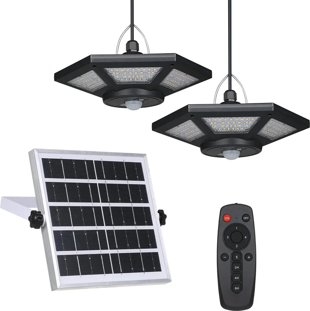 Lampe Solaire 360 LEDs avec Détecteur de Mouvement et Télécommande Noir