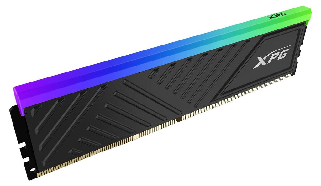 A single computer RAM module with RGB lighting.