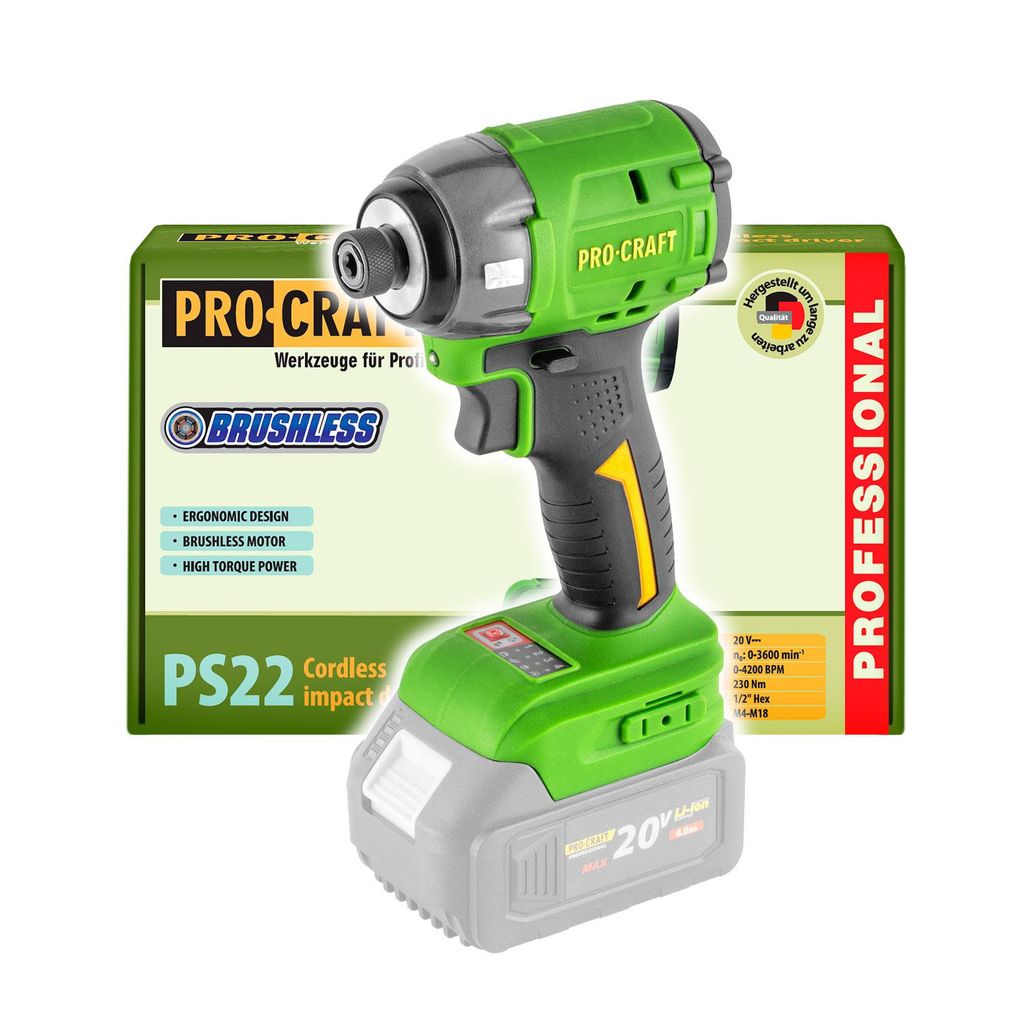 Procraft PS22bb Akku Schlagschrauber 20 V 230 Nm 1/4" Produktbild 