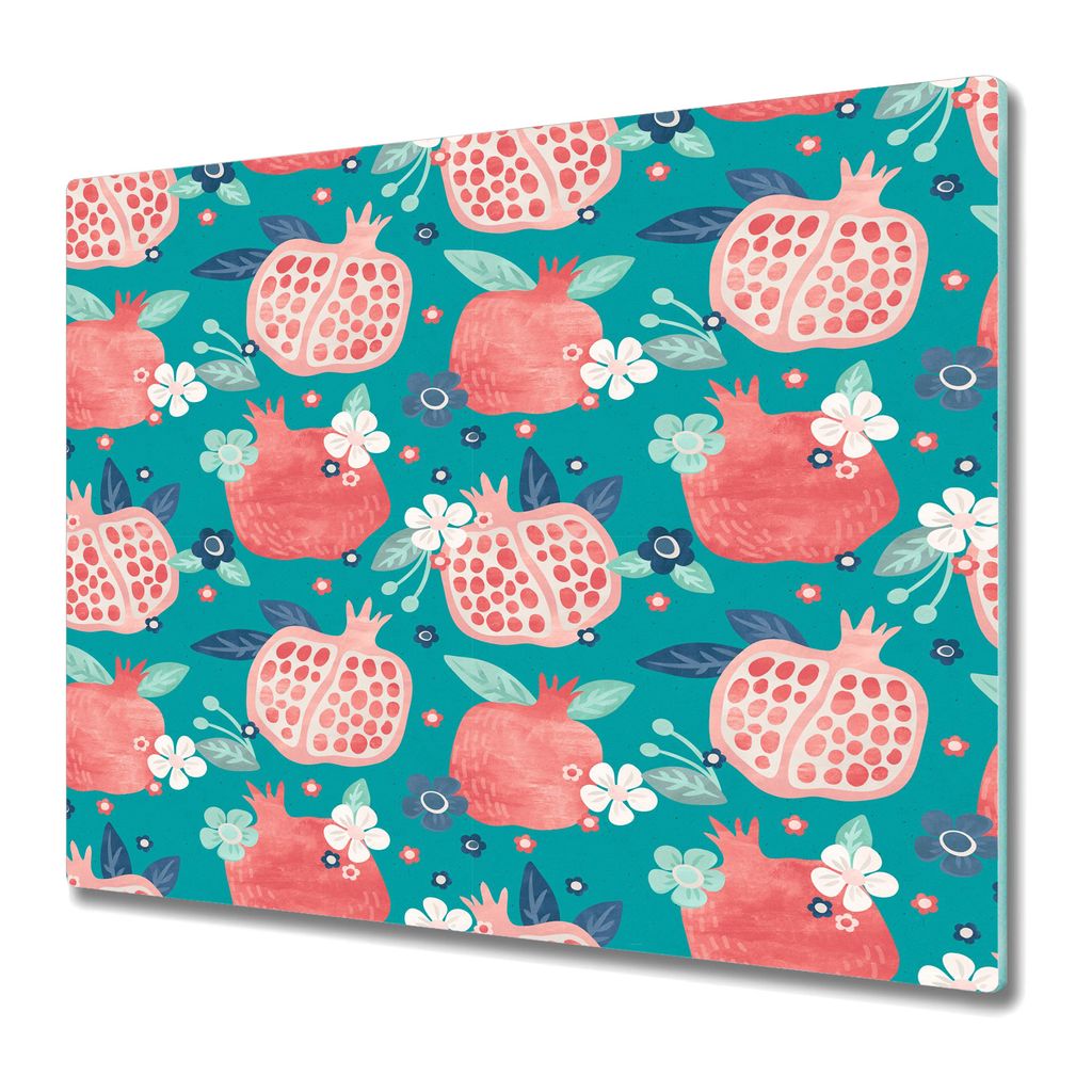 Schneidebrett für die Küche - Schneidebrett aus Glas - Herdabdeckung - 60x52 - Gemalter Granatapfel