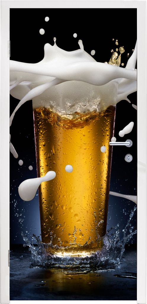 MuchoWow Türtapete Selbstklebende Türfolie Köstlicher Spritzer im goldenen Bier 80x215 cm Türposter Türaufkleber Klebefolie Türklebefolie -...