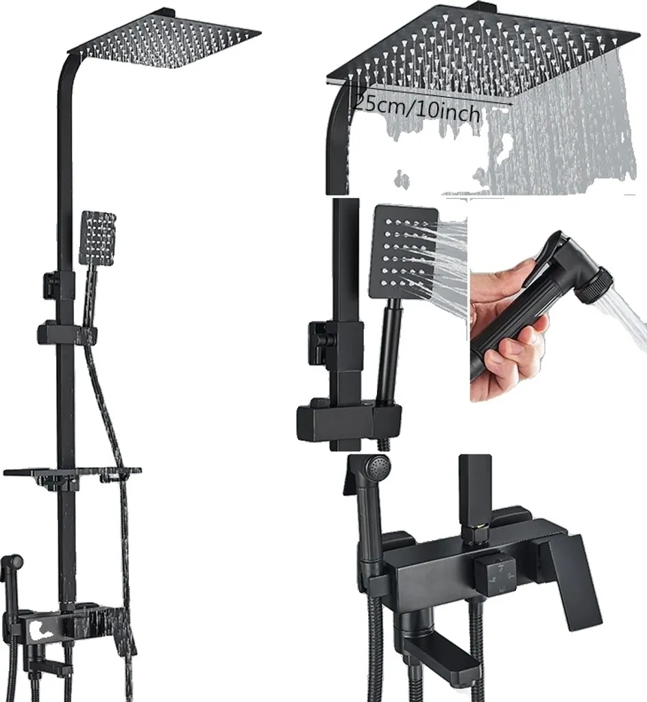 Set Doccia 4 Vie Nero Opaco Ottone - Esperienza Spa 10 Pollici