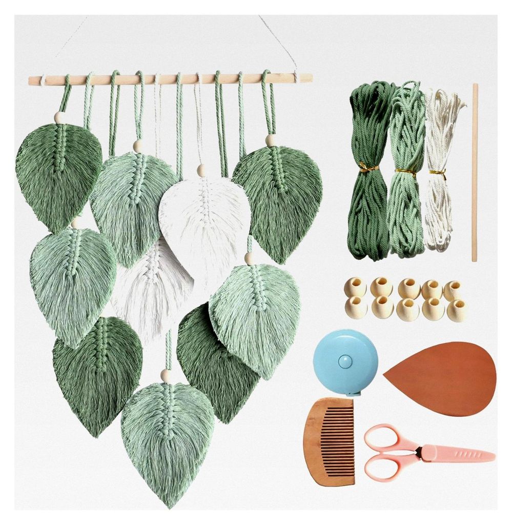 Makramee Wandbehänge, 3 Farben Makramee Blätter, 50 Meter Makramee Garn Set, Makramee Set für Anfänger, Boho Wanddekoration