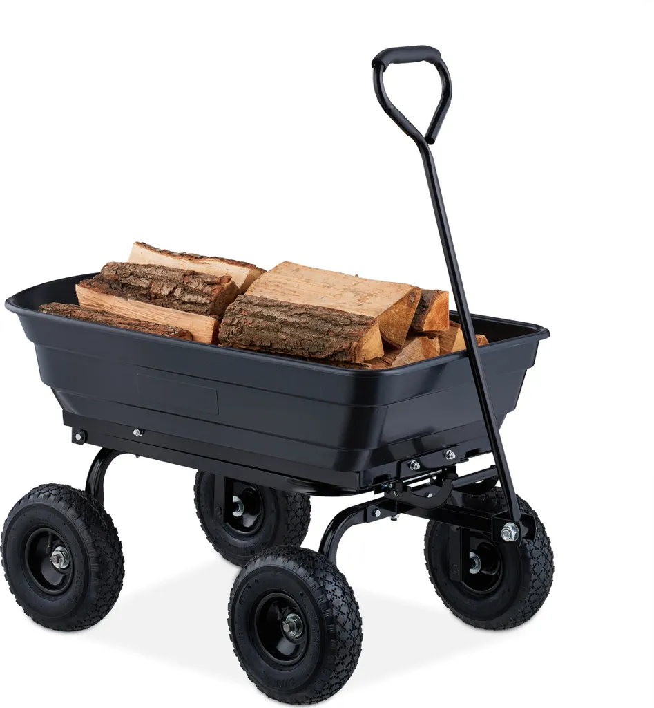 Chariot de jardin Relaxdays avec fonction de basculement - Vert 75L