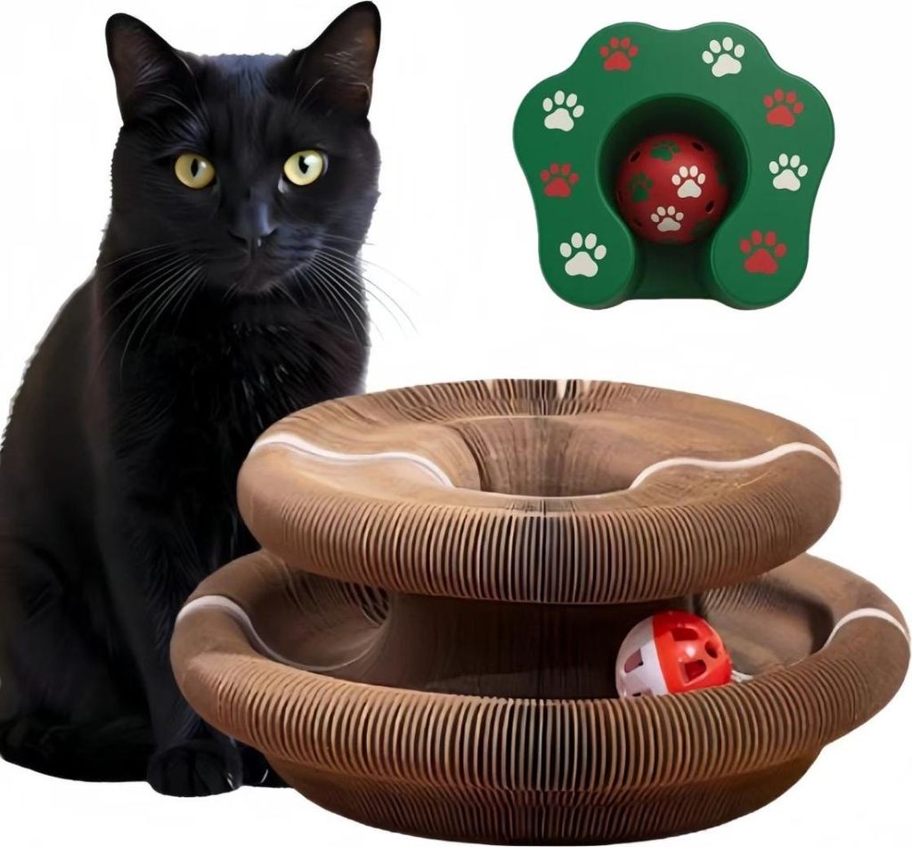 INF Akkordeon Katzenkratzer mit Glöckchen - Interaktives Katzenspielzeug