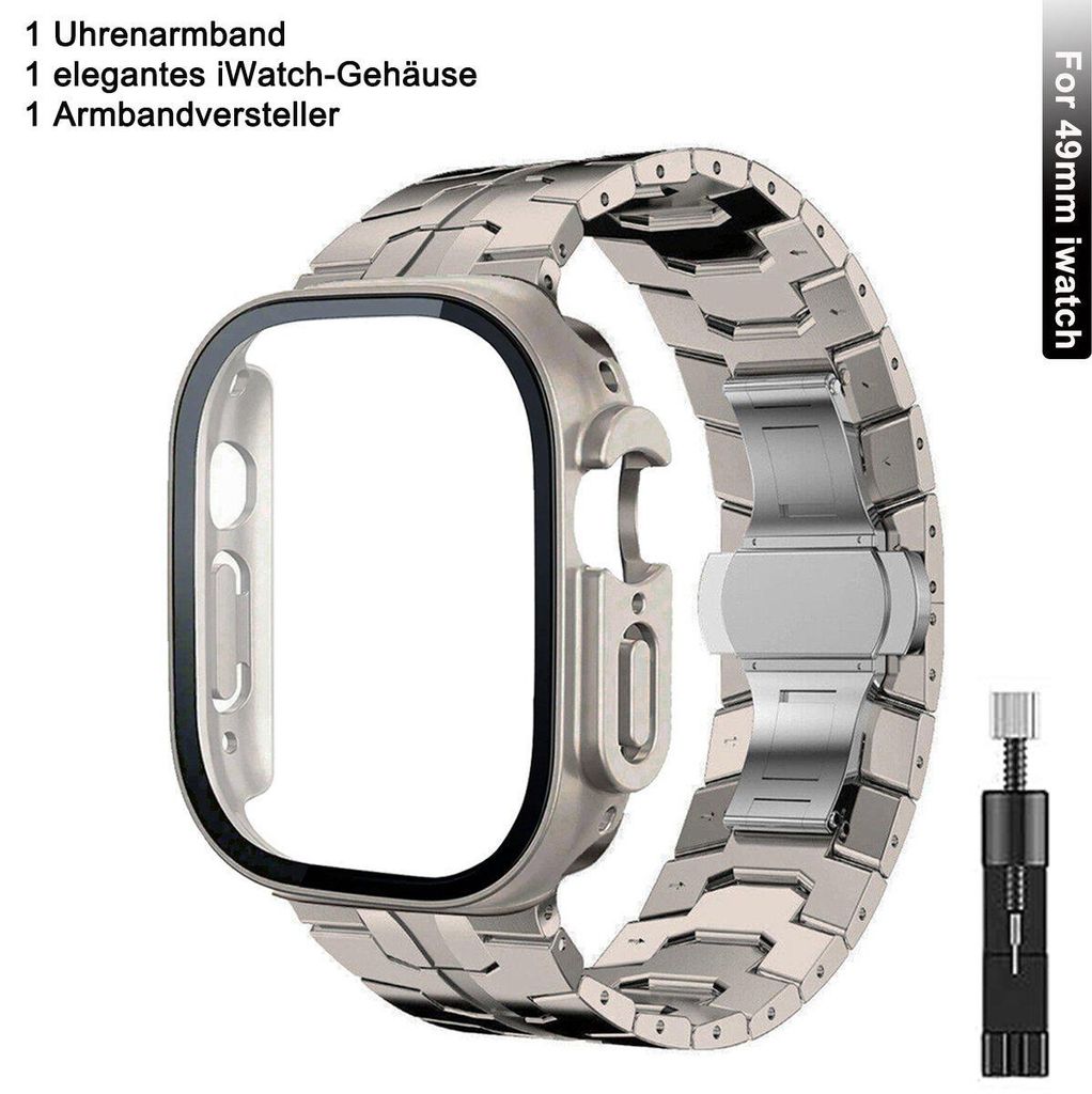【Sparpaket】FFO2World Edelstahl-Armband + iWatch-Gehäuse + Versteller – Für Apple Watch Ultra 1/2/3 (49mm) – Metallarmband & Gehäuse – ...
