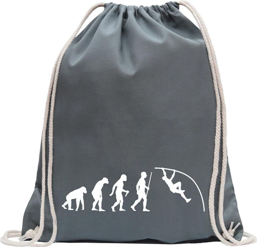 Kiwistar - Turnbeutel - stahlgrau - Stabhochsprung Evolution - Fun Rucksack Sport Beutel Gymsack Baumwolle mit Ziehgurt