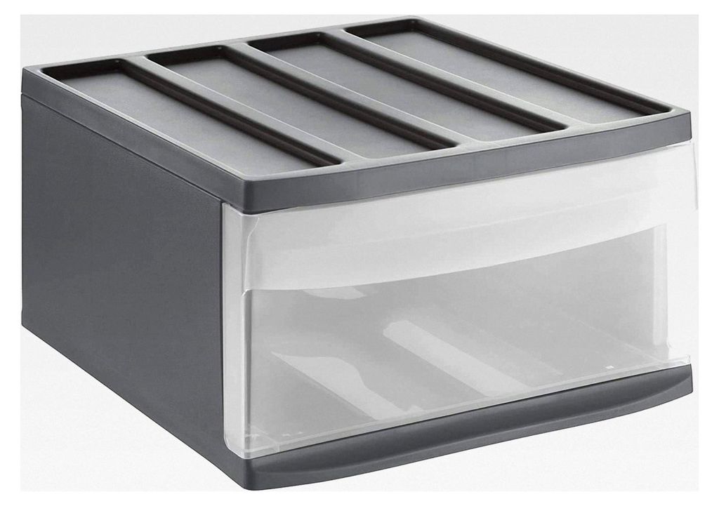Systemix Schubladenbox mit 1 Schublade, Kunststoff (PP) BPA-frei, anthrazit/transparent, L (39,5 x 34,0 x 20,3 cm)