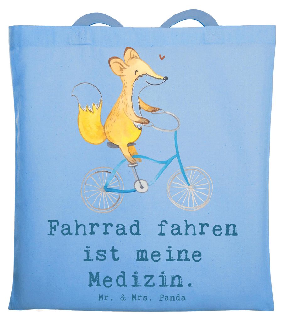 Mr. & Mrs. Panda Tote Bag Fuchs Fahrrad fahren - Sky Blue - Geschenk, Baumwolltasche, Unitasche, Mountainbiking, Laptoptasche, Radeln, Trekking, Ju...