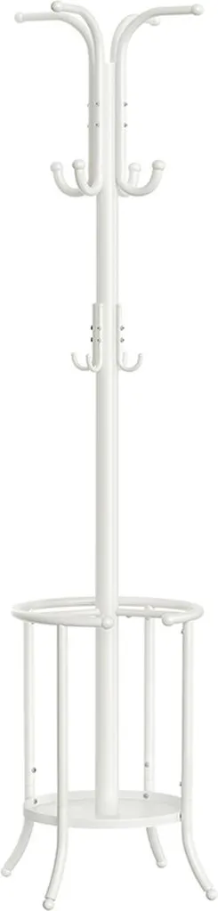 Vestiaire sur pied blanc nacré avec porte-parapluie et 12 patères métal