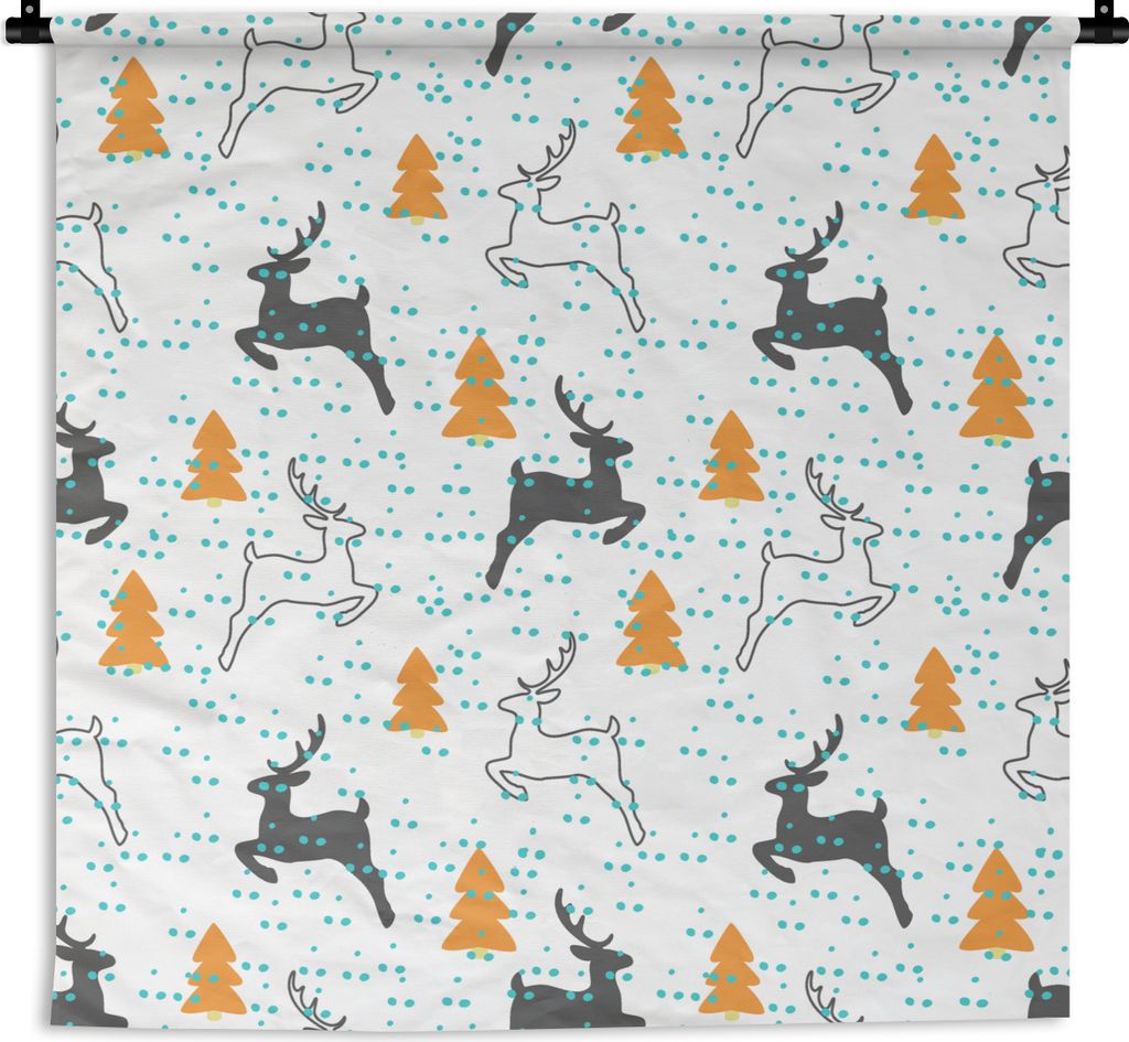 MuchoWow Wandteppich Wandbehang Hirsche - Muster - Baum 120x120 cm Tapisserie Dekoration Wandtuch - Modern - Baumwollgewebe
