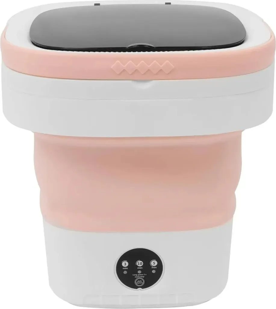 Lave-linge Pliable 12 Litres avec Panier d'Essorage - Grande Capacité Rose