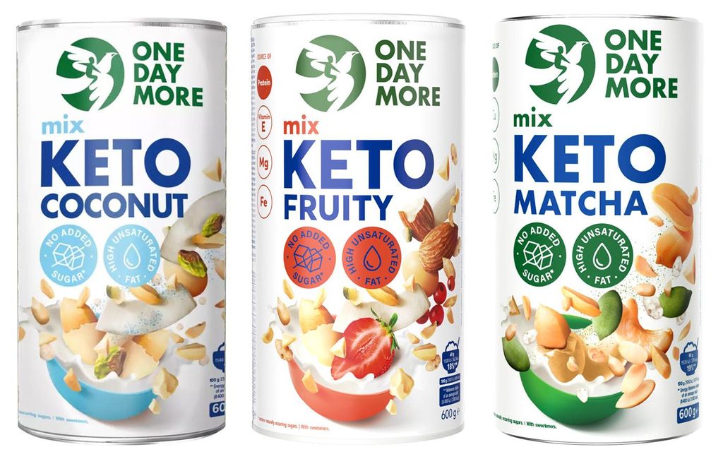 OneDayMore | Keto Frühstück Set 3x600g | Low Carb Mix mit Kokos Früchten und Matcha