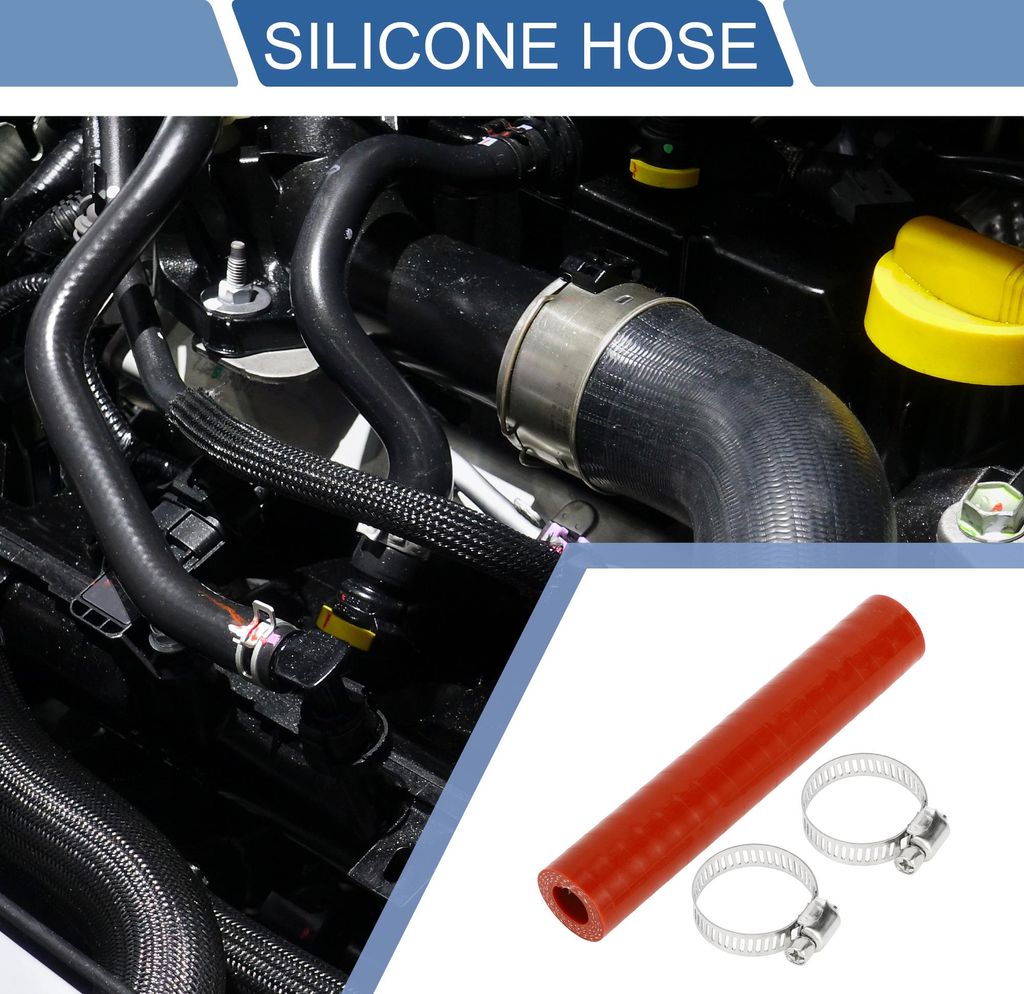 1 Satz 12mm/0,47" ID 127mm/5" Länge 0 Grad Roter Autosilikonschlauch mit Schellen Kühlmittelschlauch Universal