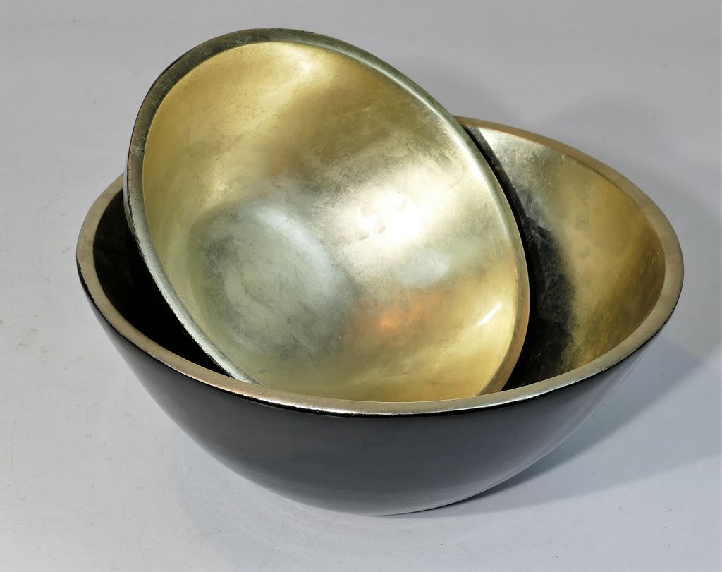 Bambus Schalen,schwarz gold, 2er SET Design Schale, Deko, Dekoration, Dekoschale Geschenk Tischschale