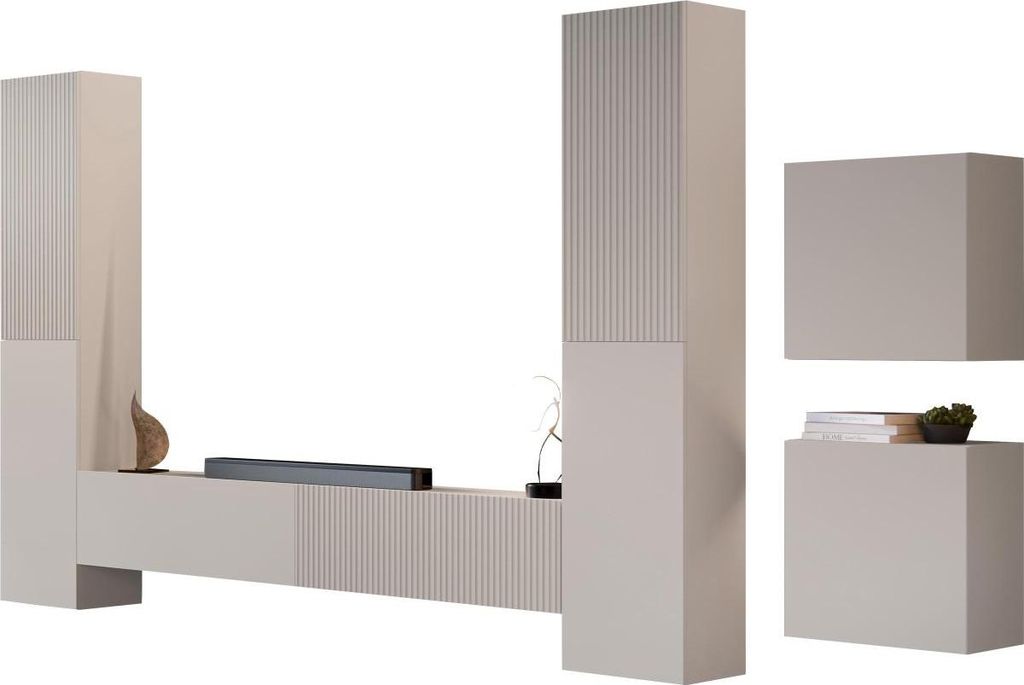 MIRJAN24 Wohnwand Capital V, Große Anbauwand, Wohnzimmer-Set (Farbe: Cashmere)
