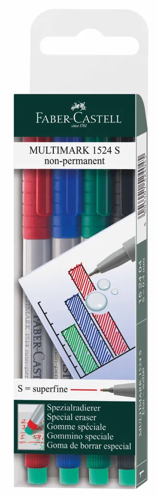 Faber-Castell 152404 Multimark S: Marcatore CD Non Permanente 4 Colori