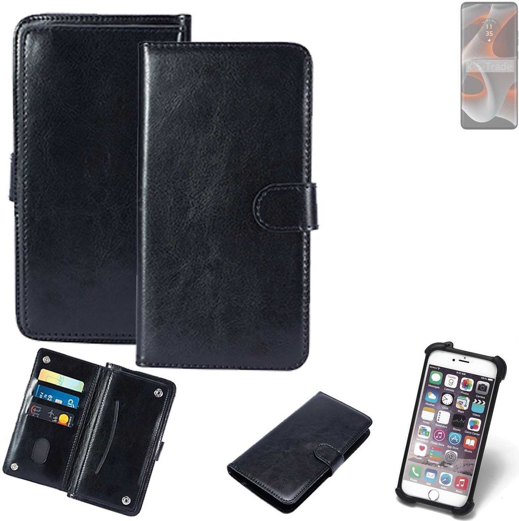 K-S-Trade 360° Hülle kompatibel mit Motorola Edge 50 Pro schwarz Kunstleder Case BookCase WalletCase Kunstlederederhülle Handyhülle, Rundumschutz