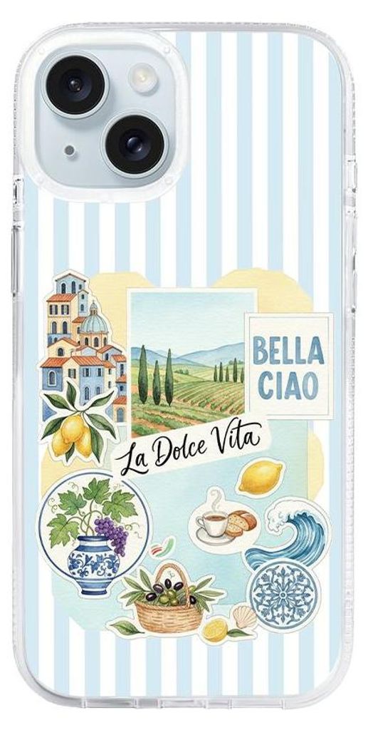 Hartschalenhülle für das iPhone 15, kompatibel mit MagSafe, transparent, Urlaub in Italien, italienische Spezialitäten, La Dolce Vita