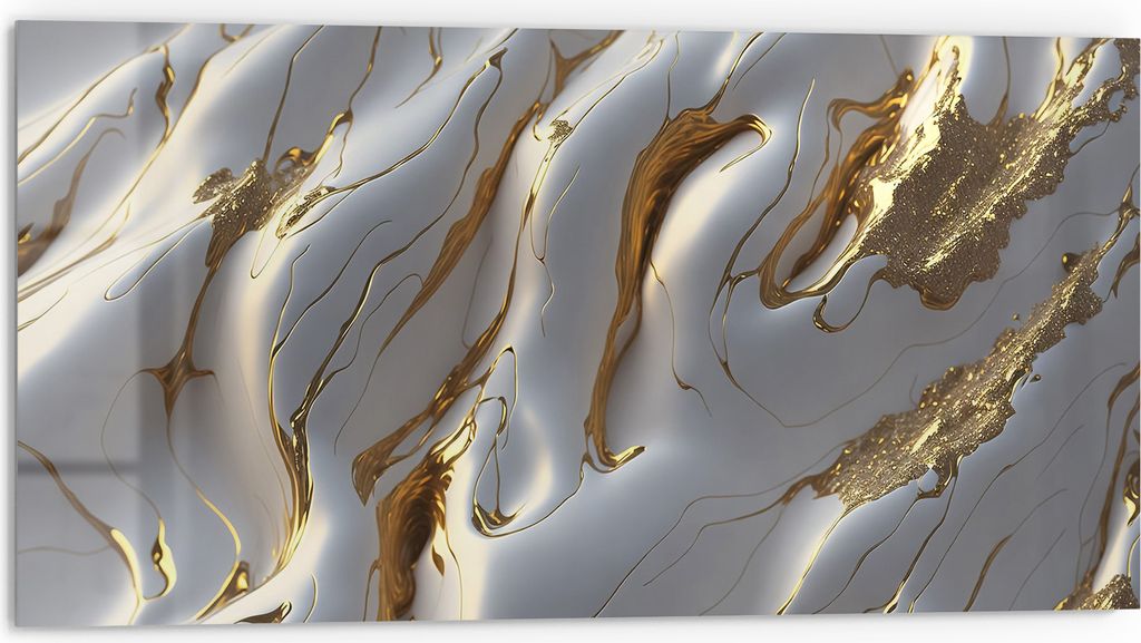 DEQORI Küchenrückwand Glas 80x40 cm 'Goldene Wellen' Spritzschutz Bad Rückwand Küche