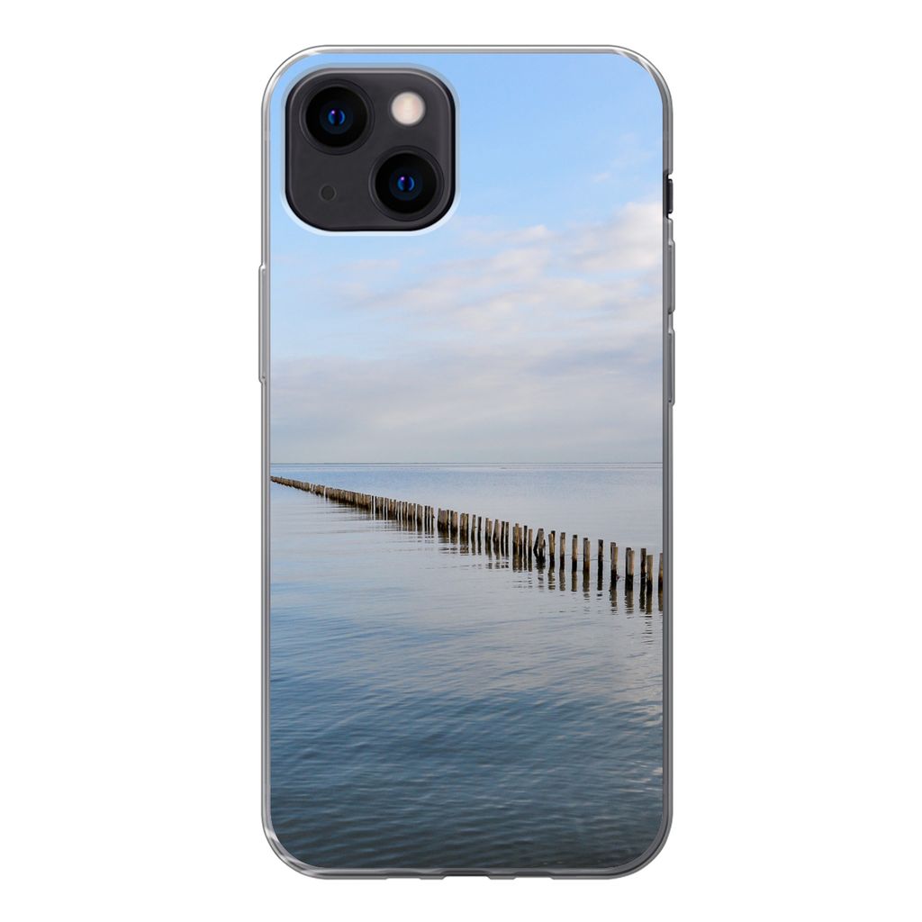 MuchoWow Handyhülle Schutzhülle Hülle für iPhone 13 mini Nordsee - Wolken - Wasser Silikon Softcase Handy Hülle - Softcase