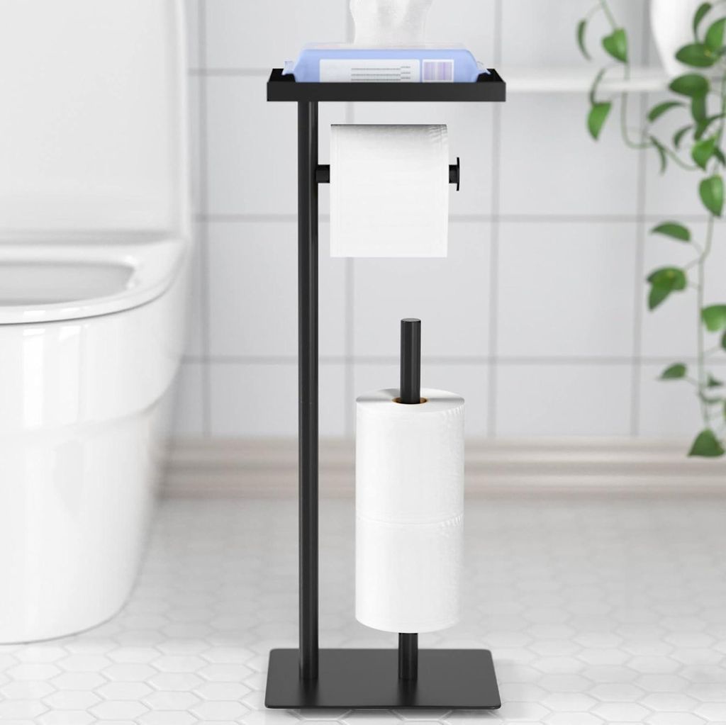 Freistehender Toilettenpapierhalter mit oberem Ablagefach, Produktbild 