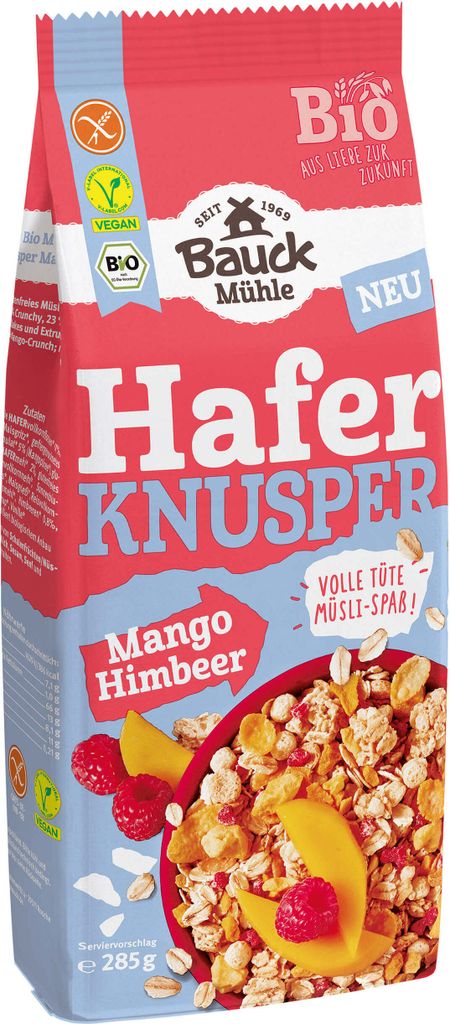 Bauck Mühle Hafer Knusper Müsli Mango Himbeere  glutenfrei Produktbild 