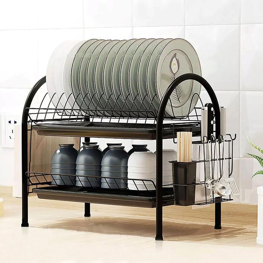 Valle Verde Zweistöckiges Geschirrabtropfgestell 50 x 35 x 25 cm Geschirrabtropfer Geschirrablage Geschirr-Trockengestell - Mit 2 Abtropfschalen