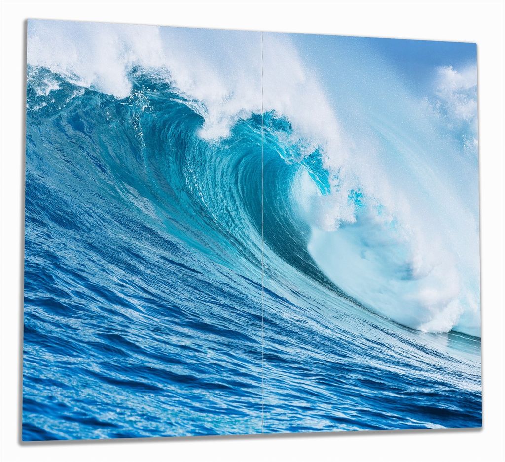 Wallario Herdabdeckplatte aus Glas, Größe 60 x 52 cm 2-teilig, Motiv Eindrucksvolle Welle im Ozean