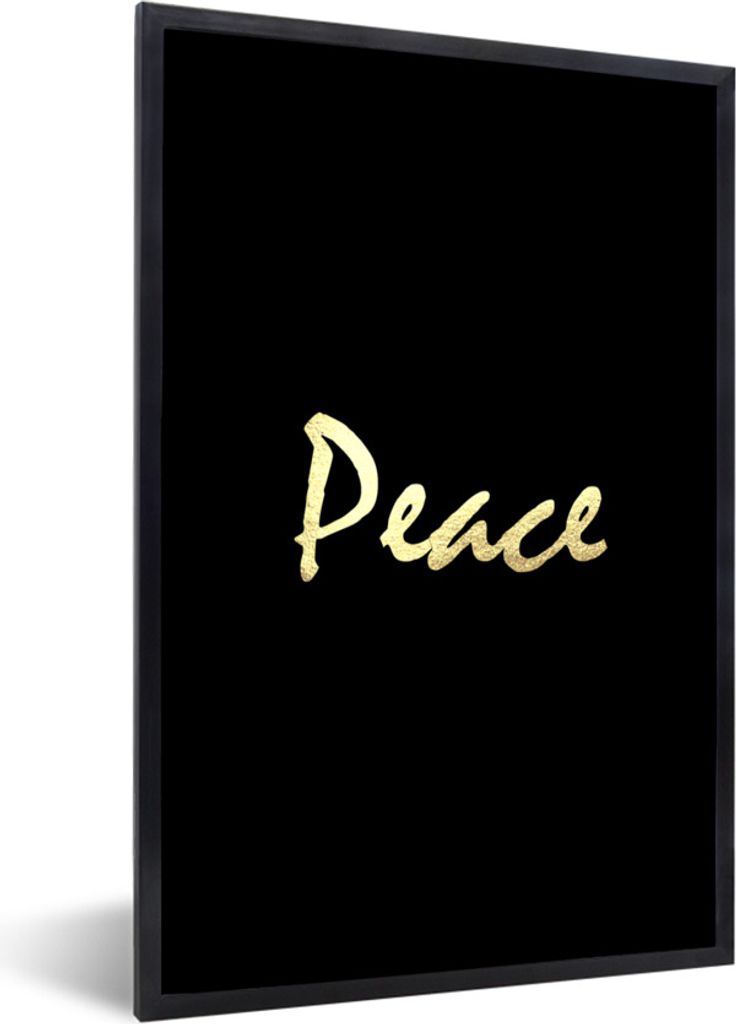 MuchoWow Gerahmtes Poster Zitat - Frieden - Gold - Schwarz 20x30 cm - Poster mit Schwarzem Bilderrahmen Wandposter Rahmen Foto Bilder - Drucken -...