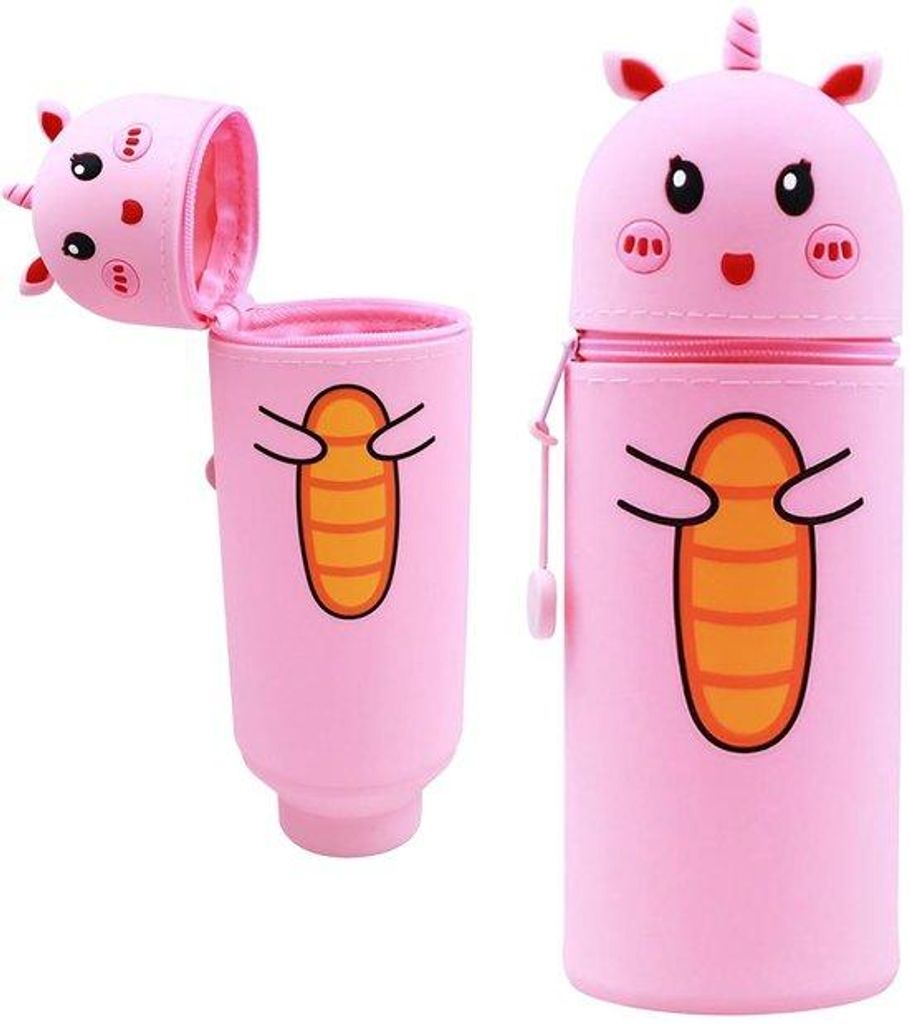 Silikonetui 2-in-1, Kugelschreiber- und Geldbörse-Set, Rosa Einhorn-Design.