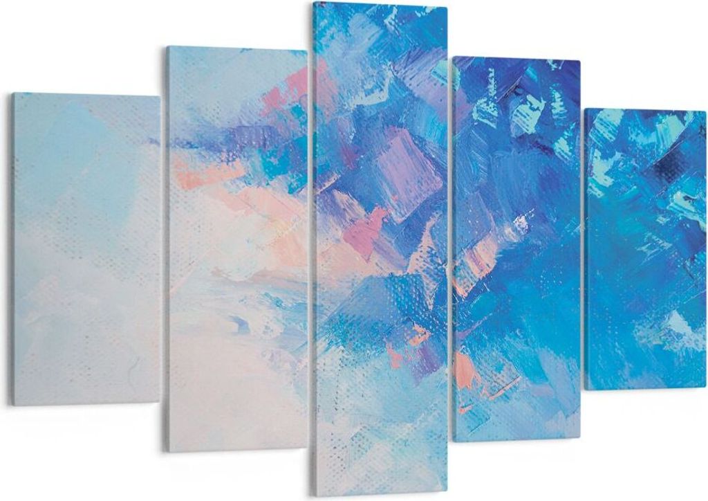Bild auf Leinwand - Leinwandbild - 5 Teile - Abstraktion blau gemalt - 150x100cm - Wand Bild - Wanddeko - Wandbilder - Leinwanddruck - Bilder - Wan...