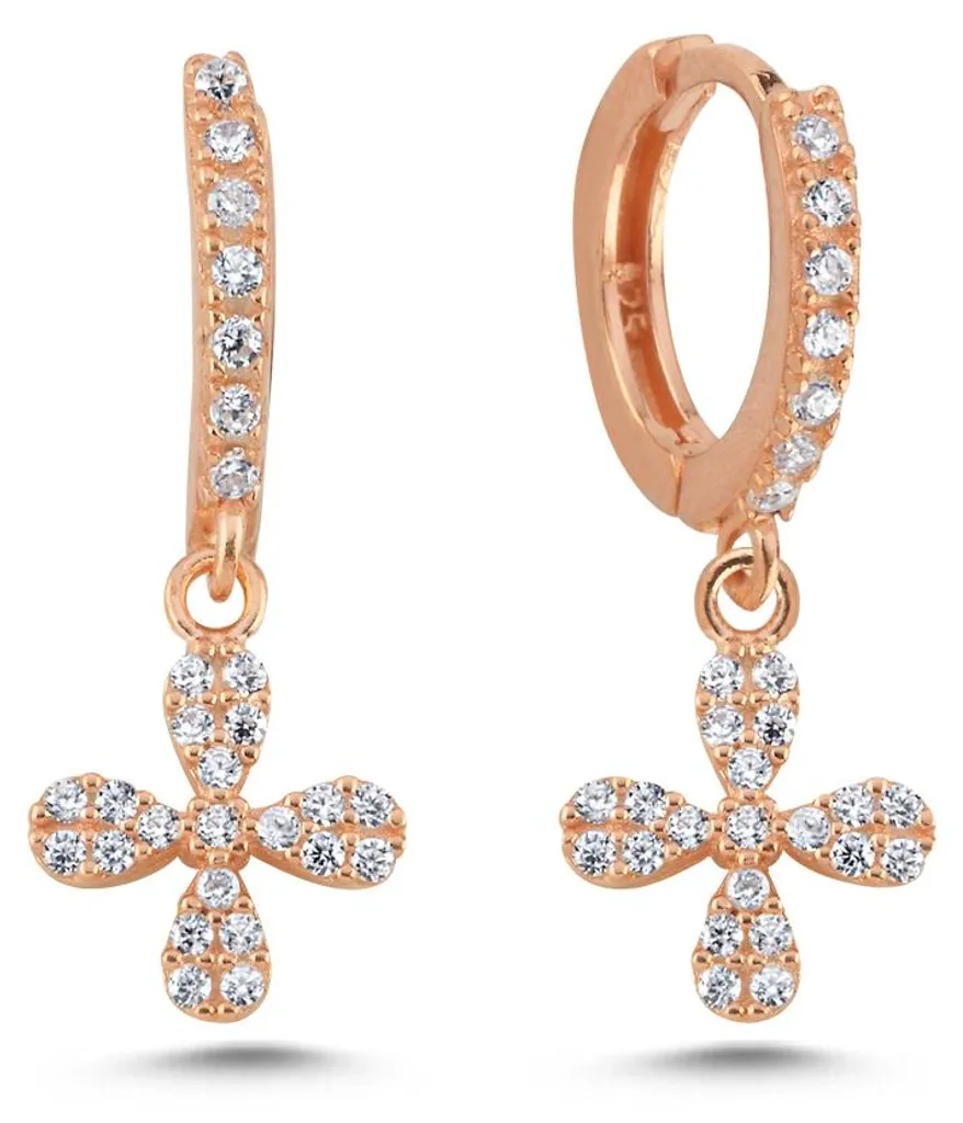 Boucles d'oreilles argent 925 fleur zircon rose pour femme élégante