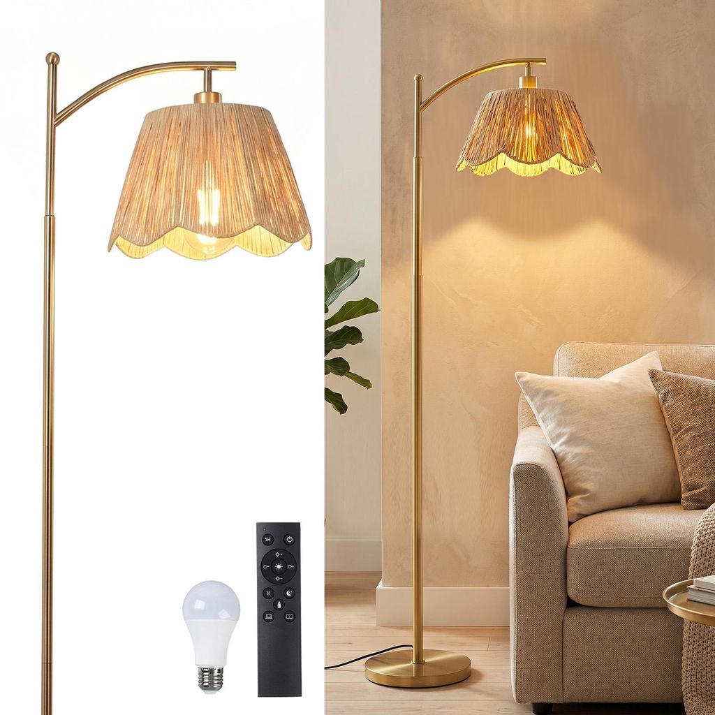 Stehlampe Boho Raffia Lampenschirm Stehleuchte mit Produktbild 