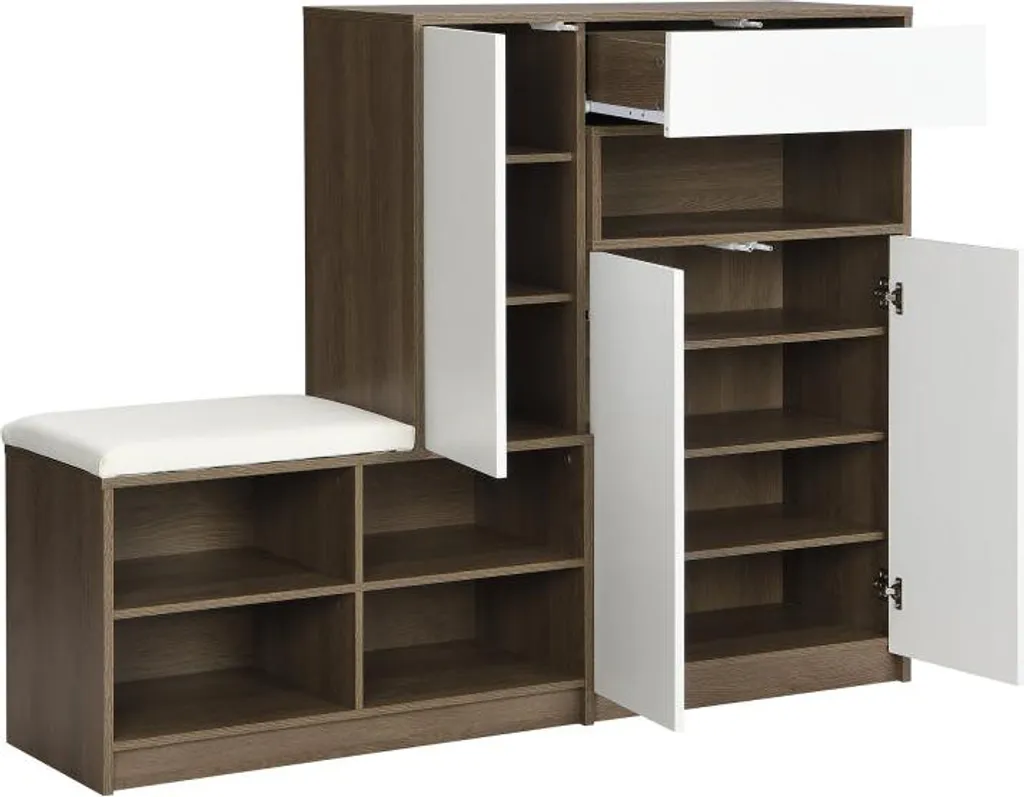 Banc de rangement chaussures 140 cm Blanc - Commode d'entrée Moderne - 10