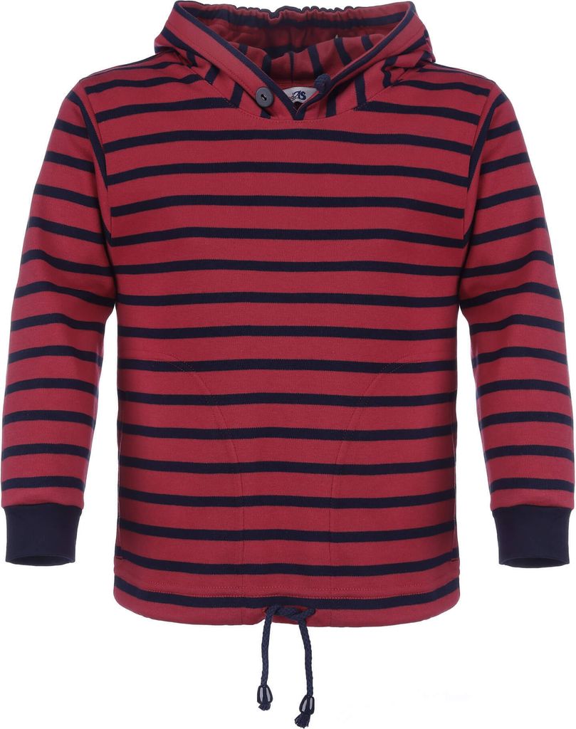 modAS Kinder Kapuzenshirt mit Streifen - Kapuzenpullover mit Kordelzug am Bund in Rot-Blau Größe 176