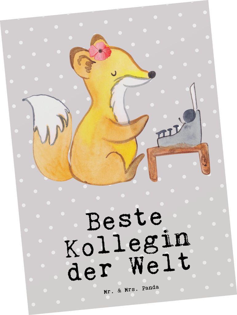 Mr. & Mrs. Panda Ansichtskarte Fuchs Beste Kollegin der Welt - Grau Pastell - Geschenk, einzelkarte, Büro, Arbeit, Postkarte, Kunstkarten, Postkar...