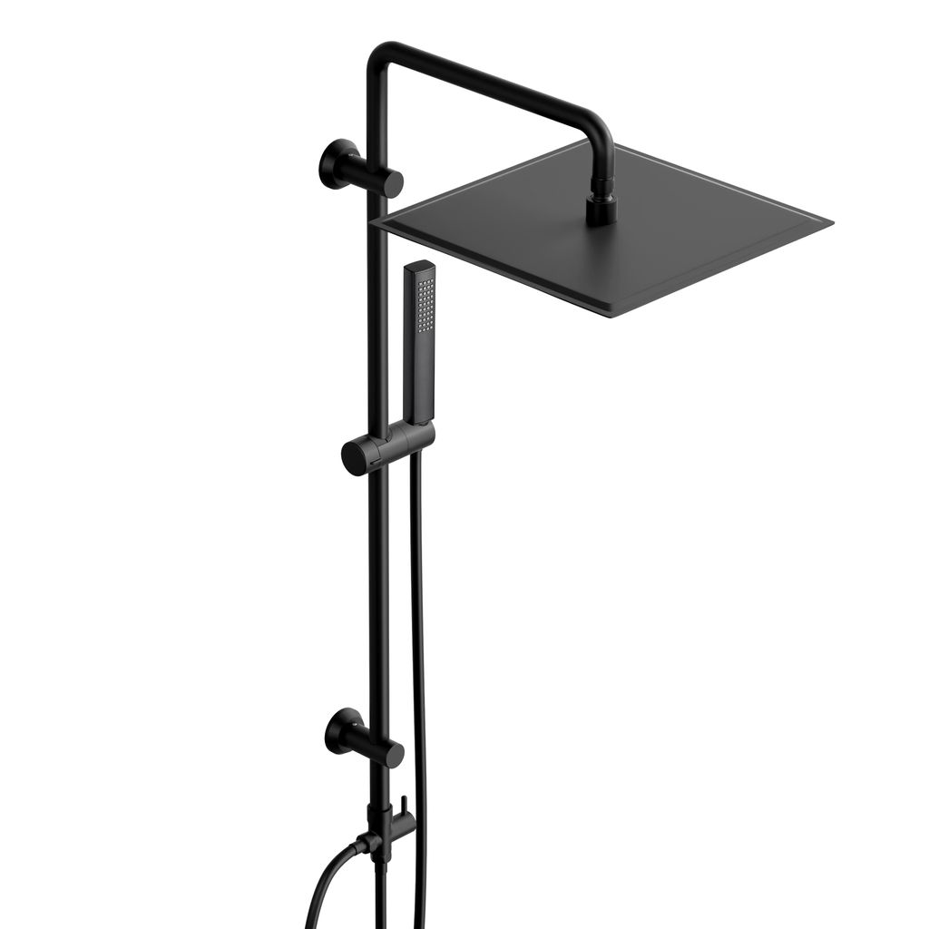 JOHO Regendusche Duschsystem ohne Armatur, Edelstahl Duschset mit 92cm Duschstange, Eckig XXL Überkopfbrause 30 * 30cm Schwarz