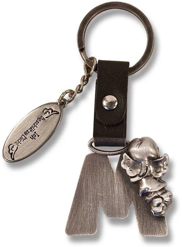 Porte-clés alphabet M gris anthracite robuste et médaille protectrice