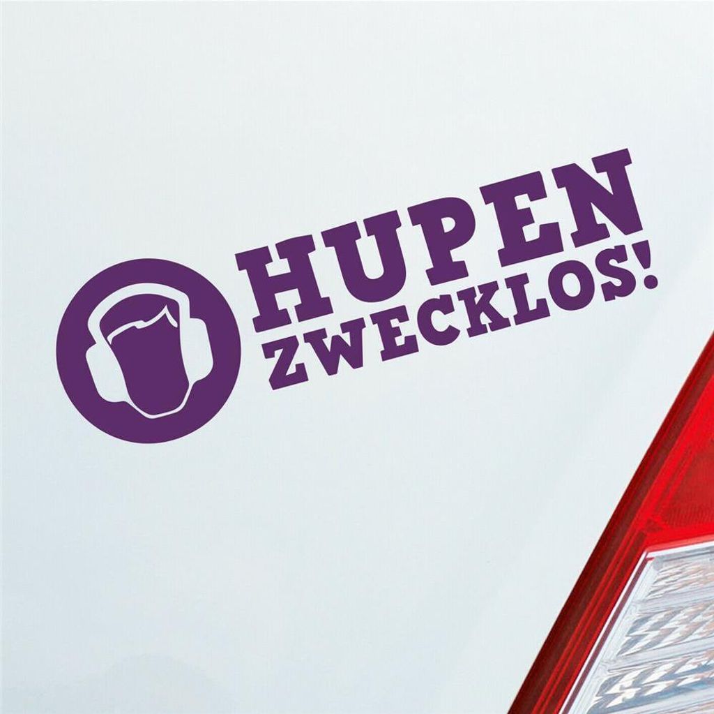 Auto Aufkleber Hupen zwecklos! Kopfhörer Style 15x5 cm Lila Sticker Heckscheibenaufkleber