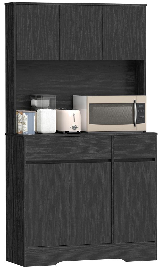 HOMCOM Credenza da cucina con piano di lavoro, 6 ante, nera Immagine del prodotto 