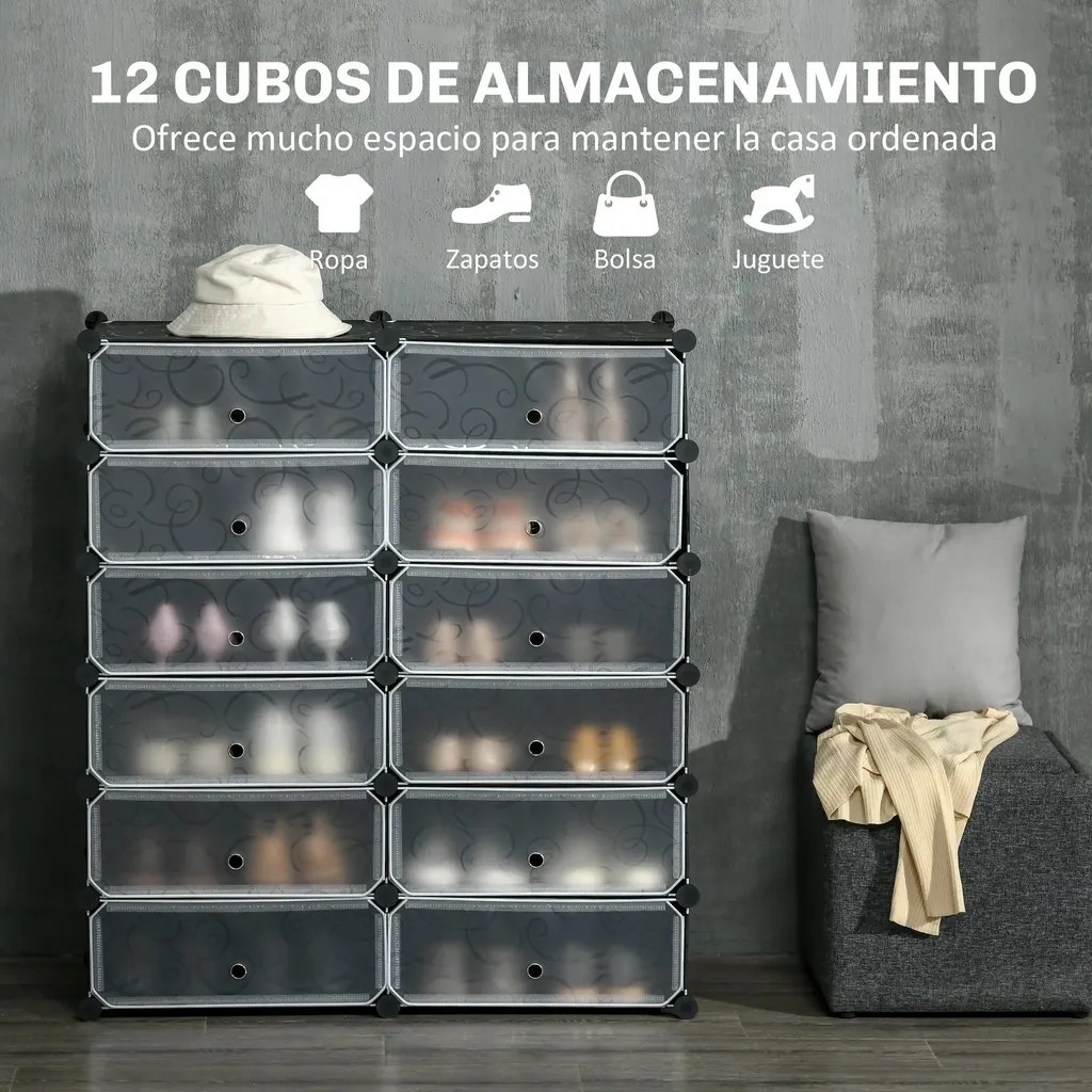 Meuble de rangement chaussures 12 cases modulable design noir et moderne