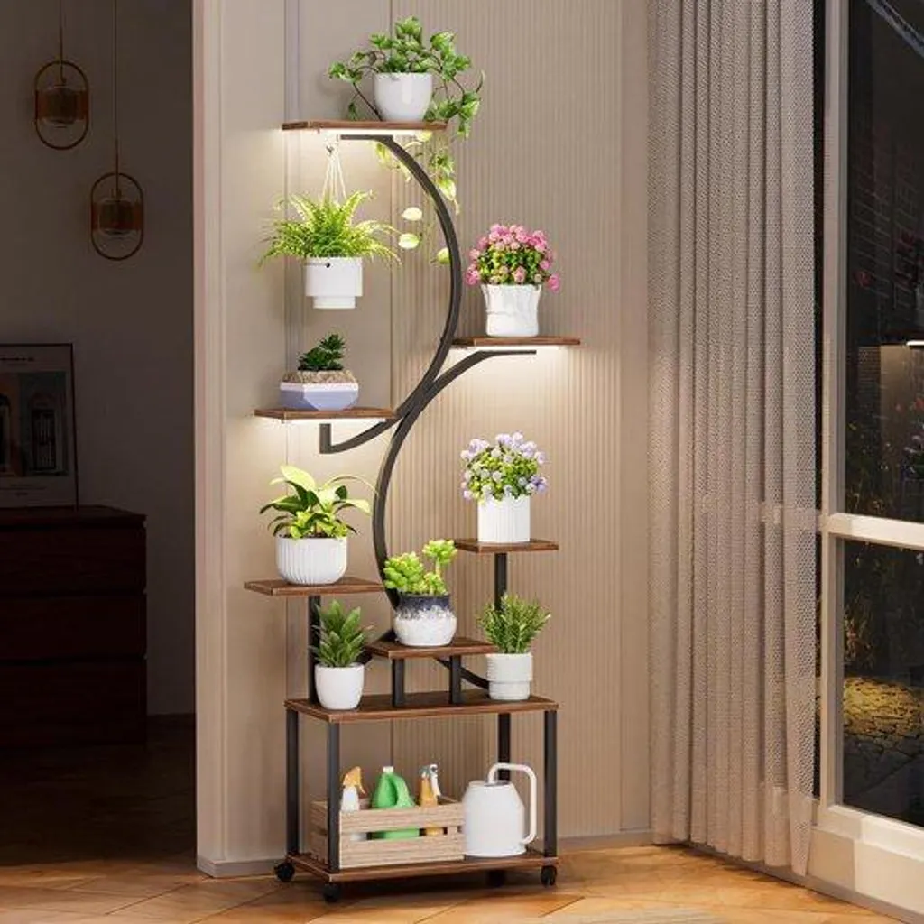 Jardin d'intérieur vertical 8 niveaux en S pour herbes aromatiques et fleurs