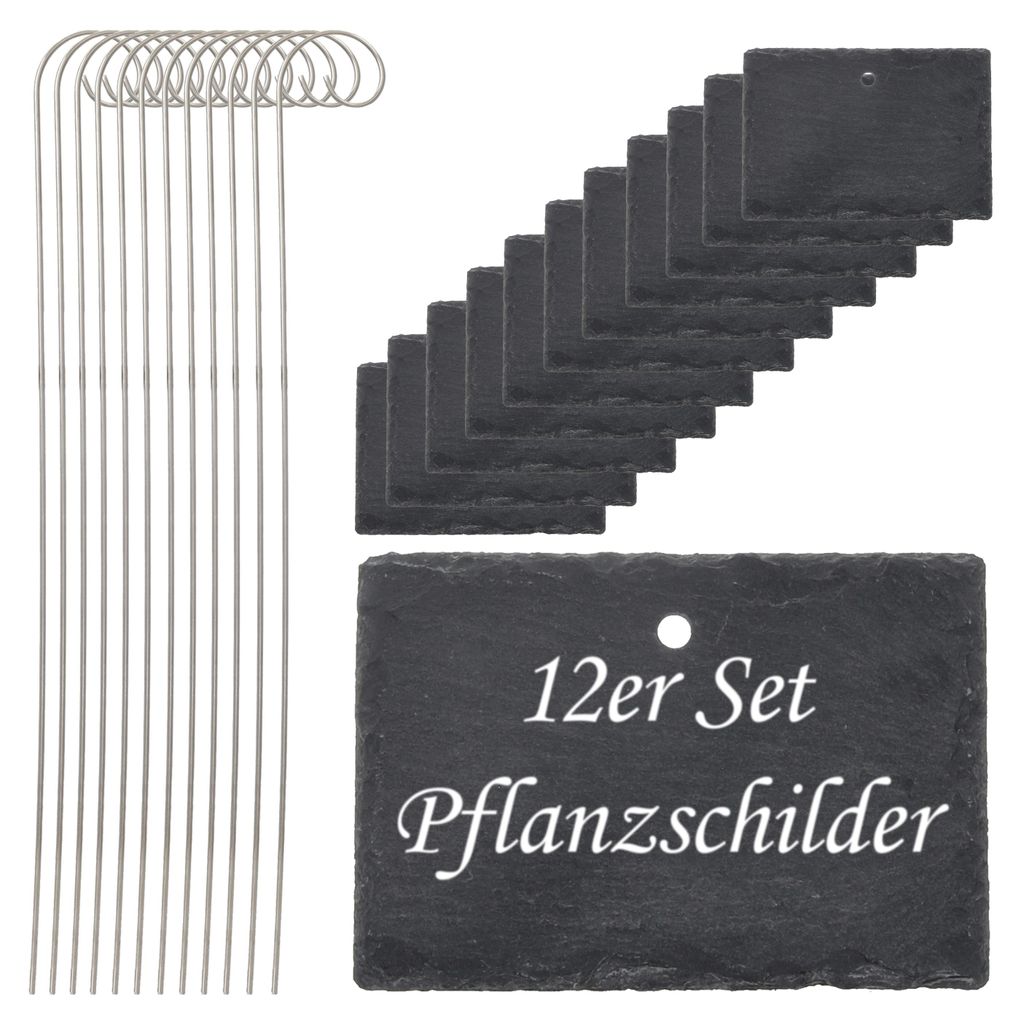 Gartenstecker Schieferschild 12er Set 10x40x4,5cm Edelstahl Produktbild 