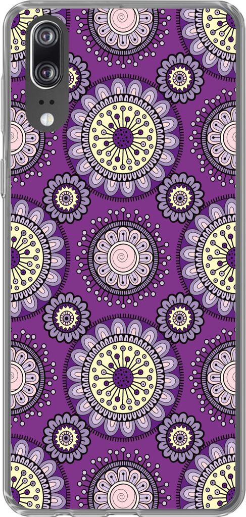 MuchoWow Handyhülle Schutzhülle Hülle für Telefoonhoesje Huawei P20 Mädchen - Blumen - Lila - Muster - Mädchen - Kinder - Kinder Silikon So...