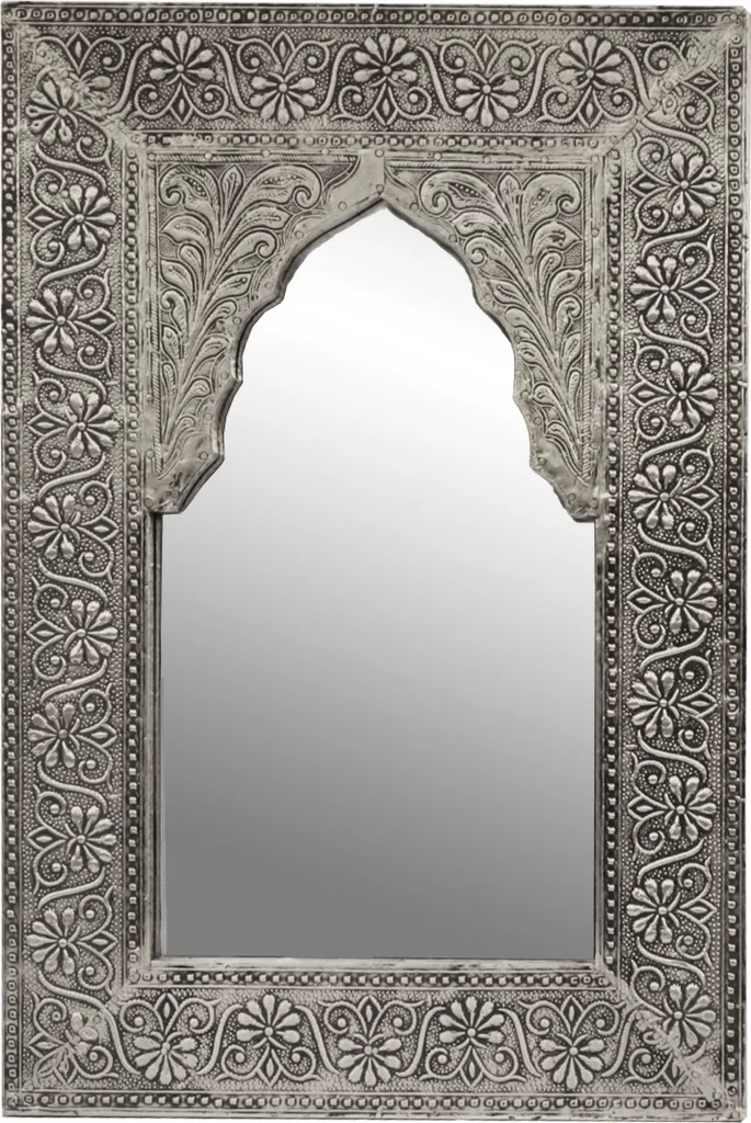 Miroir mural rond style marocain argenté Malik Deko - Déco Vintage 42cm
