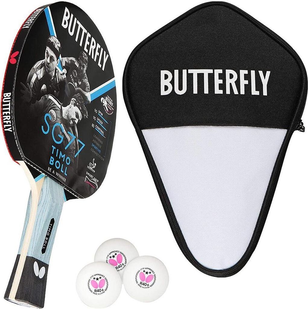 Butterfly 1x Timo Boll SG77 Tischtennisschläger + Tischtennishülle + 3x 40+ 3*** Tischtennisbälle | Tischtennisset Tischtennis TT Tabletennis