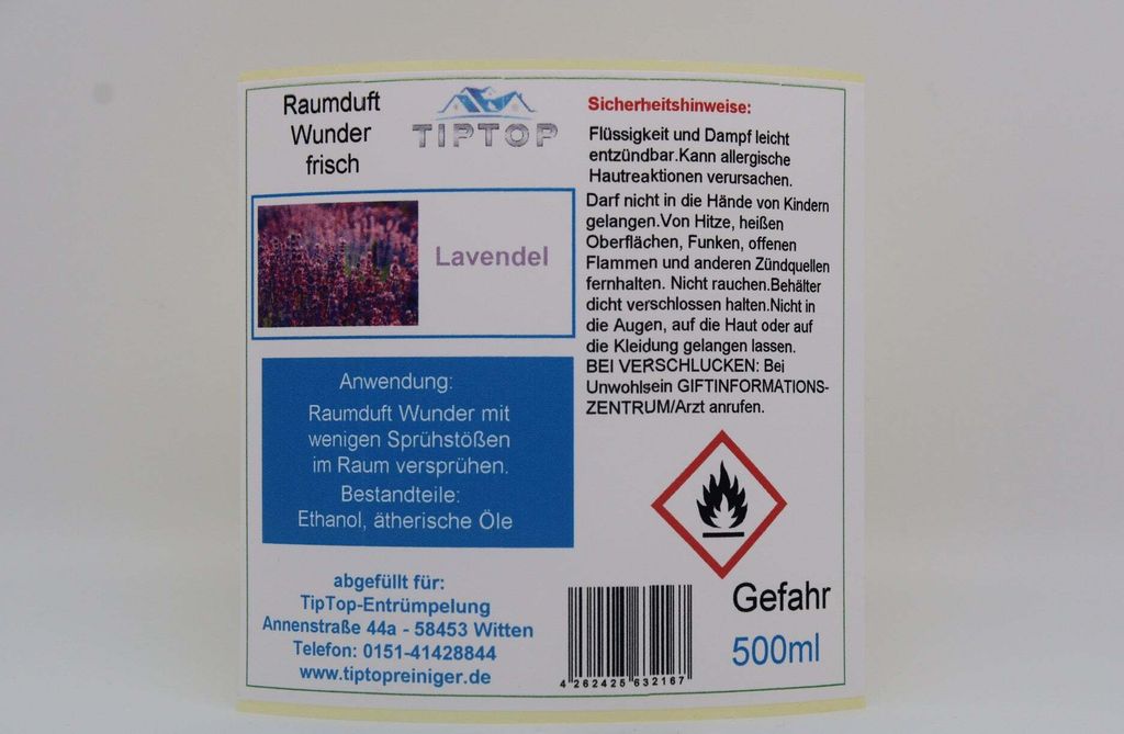 Raumduft-Wunder - 500 ml - frisch - Duftnoten zur Auswahl – Lavendel