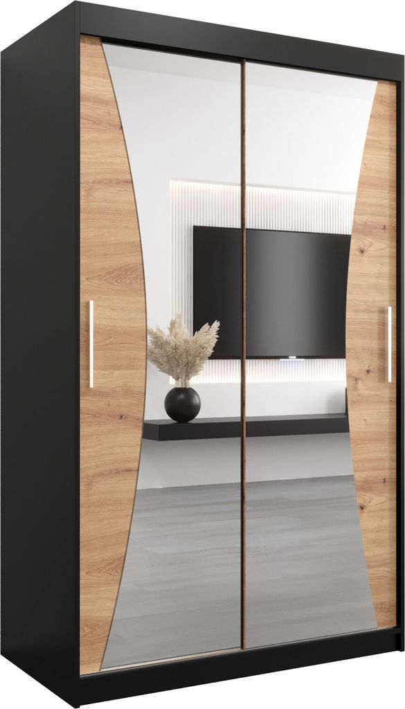 Kleiderschrank, Schiebetürenschrank Schlafzimmer, Schrank mit Spiegel MONACO 120 cm