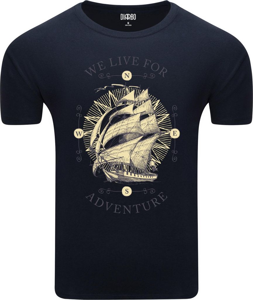 Diarbo Herren T-Shirt mit Maritimem Druck Lebe für das Abenteuer Dunkelblau Gr.XXL